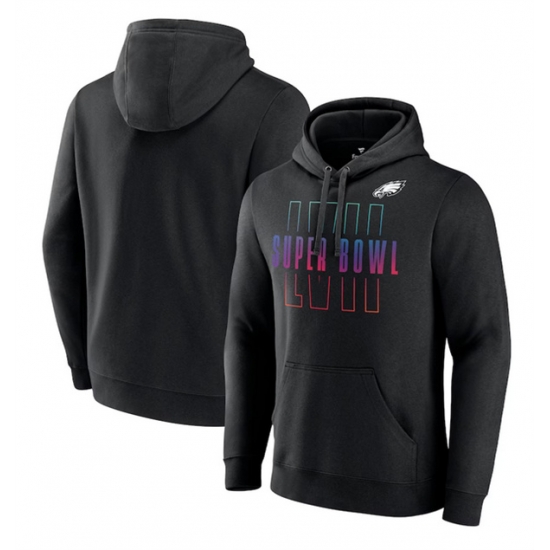 Men Philadelphia Eagles Black Super Bowl LVII Open Sky Pullover Hoodie Men Philadelphia Eagles Black Super Bowl LVII Open Sky Pullover Hoodie