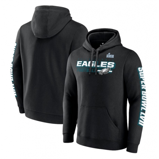 Men Philadelphia Eagles Black Super Bowl LVII Star Trail Pullover Hoodie Men Philadelphia Eagles Black Super Bowl LVII Star Trail Pullover Hoodie