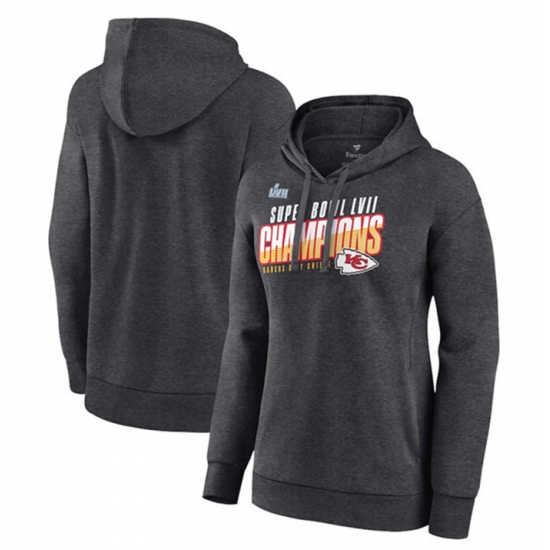 Women Kansas City Chiefs Charcoal Super Bowl LVII Champions Victory Formation Pullover Hoodie Women Kansas City Chiefs Charcoal Super Bowl LVII Champions Victory Formation Pullover Hoodie