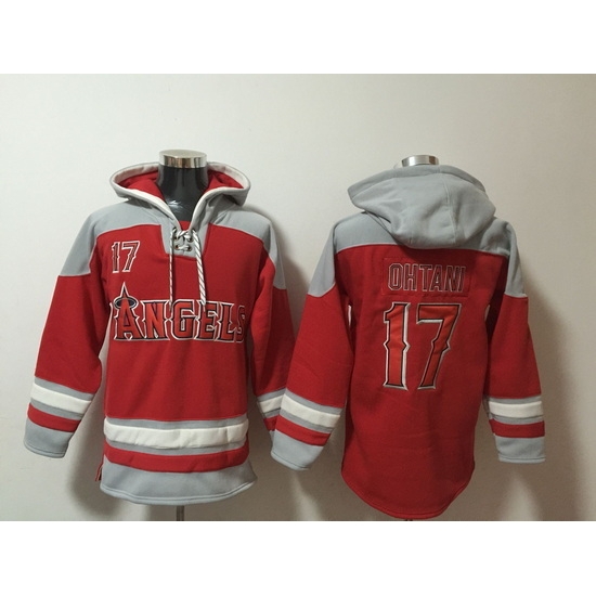 Men Los Angeles Angels 17 Shohei Ohtani Red Stitched Hoodie Men Los Angeles Angels 17 Shohei Ohtani Red Stitched Hoodie