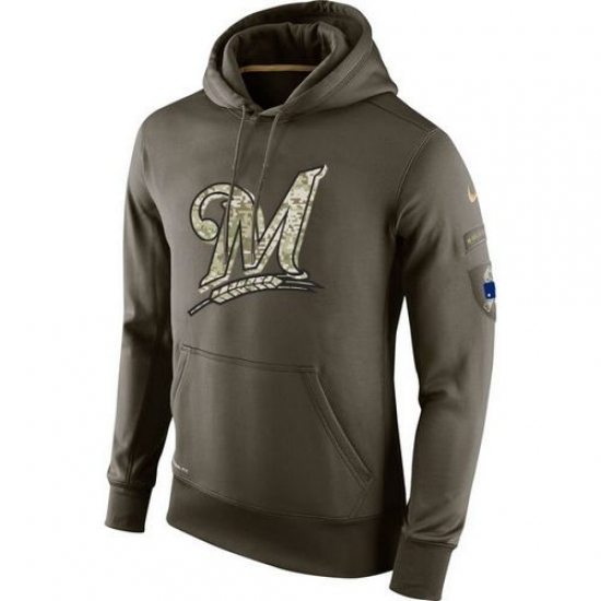 MLB Men Milwaukee Brewers Nike Olive Salute To Service KO Performance Hoodie MLB Men Milwaukee Brewers Nike Olive Salute To Service KO Performance Hoodie