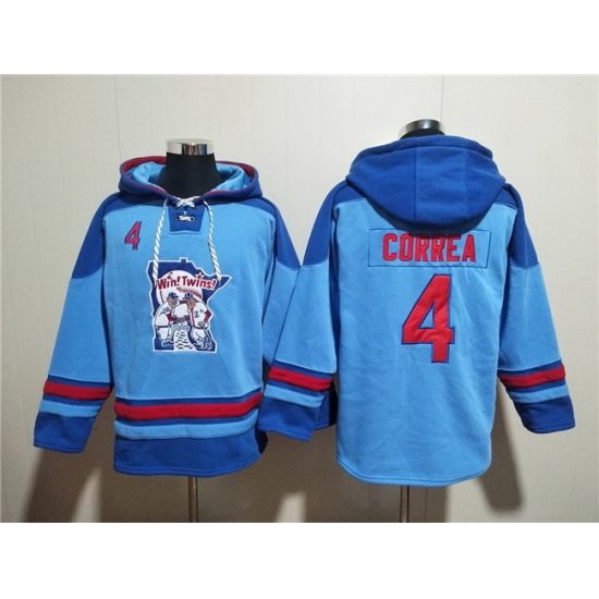 Men Minnesota Twins 4 Carlos Correa Blue Ageless Must Have Lace Up Pullover Hoodie Men Minnesota Twins 4 Carlos Correa Blue Ageless Must Have Lace Up Pullover Hoodie