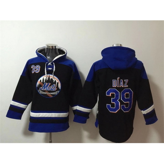 Men New York Mets 39 Edwin D EDaz Black Blue Ageless Must Have Lace Up Pullover Hoodie Men New York Mets 39 Edwin D EDaz Black Blue Ageless Must Have Lace Up Pullover Hoodie