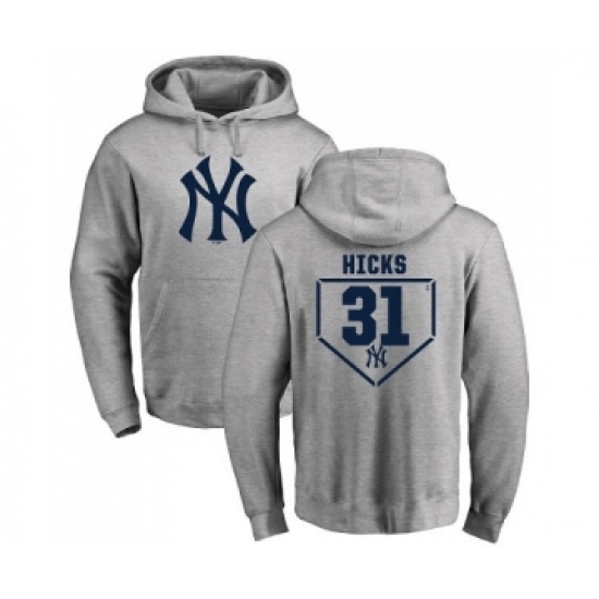 Men MLB Nike New York Yankees 31 Aaron Hicks Gray RBI Pullover Hoodie Men MLB Nike New York Yankees 31 Aaron Hicks Gray RBI Pullover Hoodie