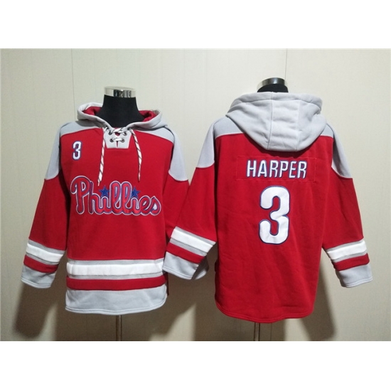 Men Philadelphia Phillies 3 Bryce Harper Red Ageless Must Have Lace Up Pullover Hoodie Men Philadelphia Phillies 3 Bryce Harper Red Ageless Must Have Lace Up Pullover Hoodie