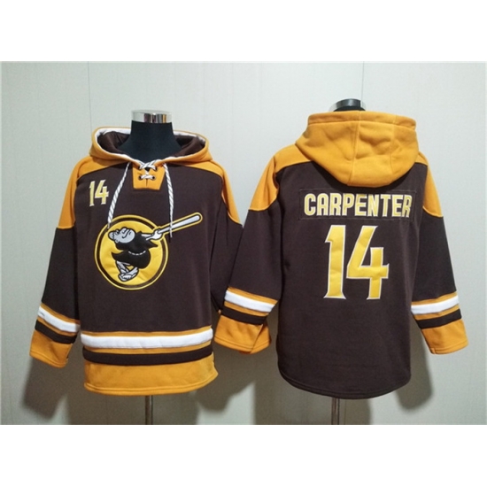 Men San Diego Padres 14 Matt Carpenter Brown Gold Ageless Must Have Lace Up Pullover Hoodie Men San Diego Padres 14 Matt Carpenter Brown Gold Ageless Must Have Lace Up Pullover Hoodie