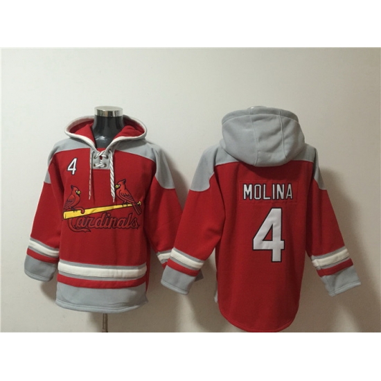 Men St Louis Cardinals 4 Yadier Molina Ageless Must Have Lace Up Pullover Hoodie Men St Louis Cardinals 4 Yadier Molina Ageless Must Have Lace Up Pullover Hoodie