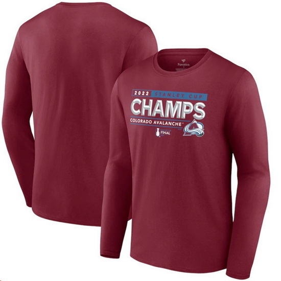 Men Colorado Avalanche Burgundy 2022 Stanley Cup Champions Long Sleeve T Shirt Men Colorado Avalanche Burgundy 2022 Stanley Cup Champions Long Sleeve T Shirt
