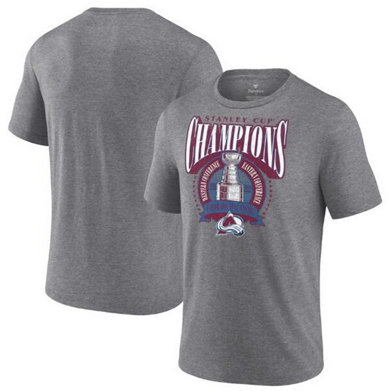 Men Colorado Avalanche Heathered Gray 2022 Stanley Cup Champions Banner Tri Blend T Shirt Men Colorado Avalanche Heathered Gray 2022 Stanley Cup Champions Banner Tri Blend T Shirt