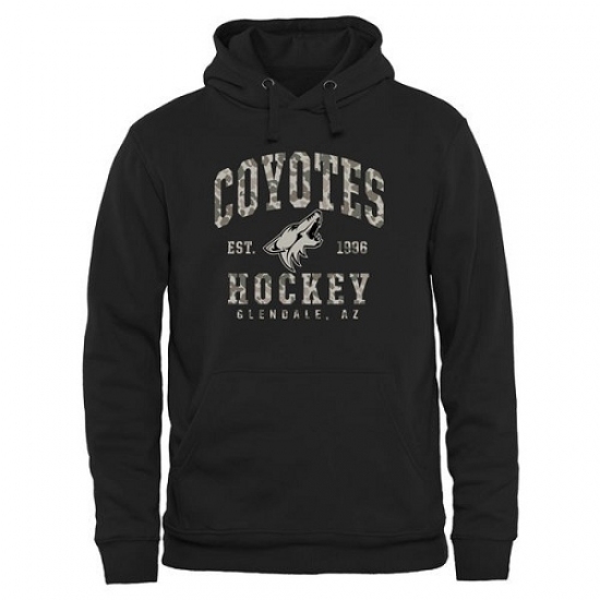 NHL Mens Arizona Coyotes Black Camo Stack Pullover Hoodie NHL Mens Arizona Coyotes Black Camo Stack Pullover Hoodie