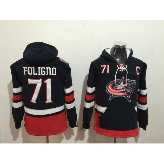 Men Columbus Blue Jackets 71 Nick Foligno Blue Stitched Hoody Men Columbus Blue Jackets 71 Nick Foligno Blue Stitched Hoody