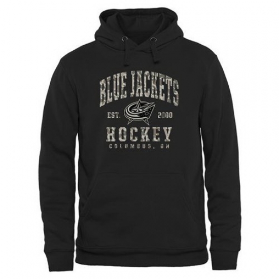 Men Columbus Blue Jackets Black Camo Stack Pullover Hoodie Men Columbus Blue Jackets Black Camo Stack Pullover Hoodie