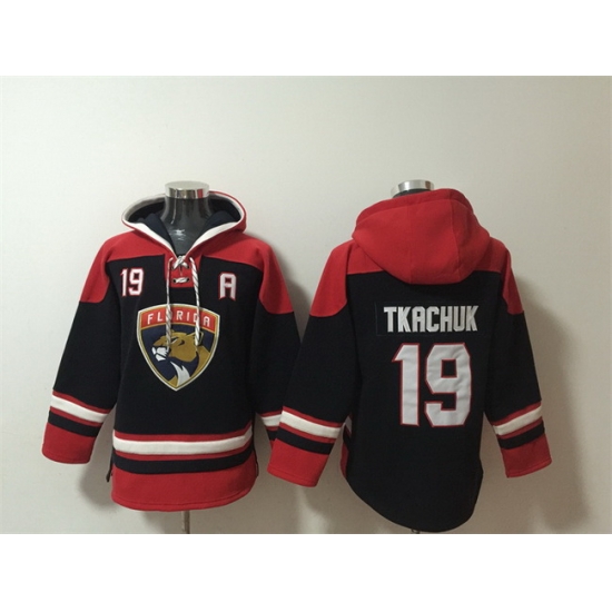 Men Florida Panthers 19 Matthew Tkachuk Black Red Lace Up Pullover Hoodie Men Florida Panthers 19 Matthew Tkachuk Black Red Lace Up Pullover Hoodie