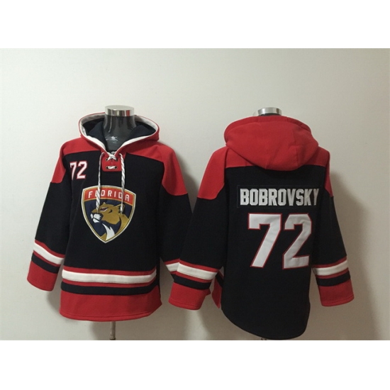 Men Florida Panthers 72 Sergei Bobrovsky Black Red Lace Up Pullover Hoodie Men Florida Panthers 72 Sergei Bobrovsky Black Red Lace Up Pullover Hoodie
