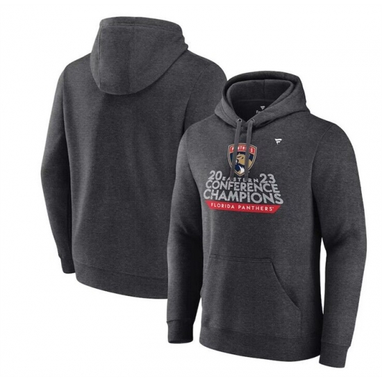 Men Florida Panthers Heather Charcoal 2023 Eastern Conference Champions Locker Room Pullover Hoodie Men Florida Panthers Heather Charcoal 2023 Eastern Conference Champions Locker Room Pullover Hoodie