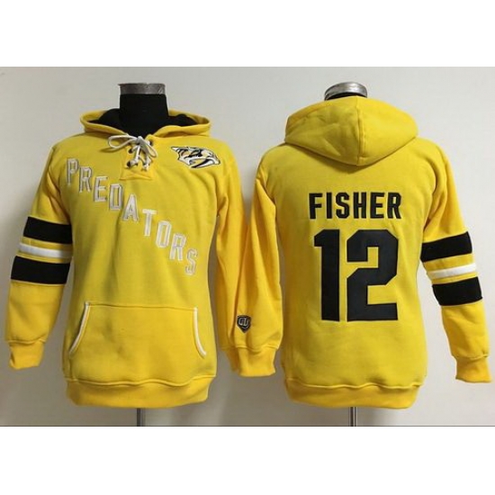Nashville Predators 12 Mike Fisher Yellow Women Old Time Heidi Hoodie NHL Hoodie Nashville Predators 12 Mike Fisher Yellow Women Old Time Heidi Hoodie NHL Hoodie