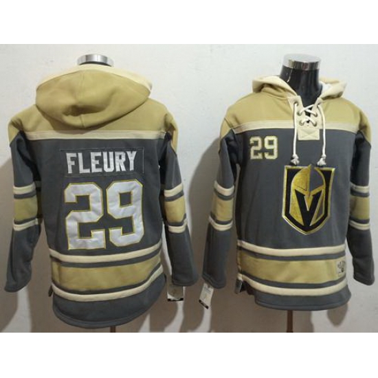 Men Vegas Golden Knights 29 Marc Andre Fleury Grey Gold Name 26 Number Pullover NHL Hoodie Men Vegas Golden Knights 29 Marc Andre Fleury Grey Gold Name 26 Number Pullover NHL Hoodie