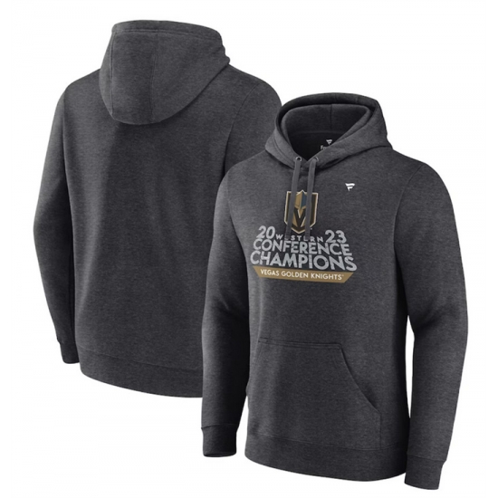 Men Vegas Golden Knights Heather Charcoal 2023 Western Conference Champions Locker Room Pullover Hoodie Men Vegas Golden Knights Heather Charcoal 2023 Western Conference Champions Locker Room Pullover Hoodie