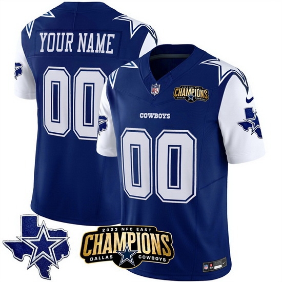 Men Dallas Cowboys Active Player Custom Blue White 2023 F U S E NFC East Champions Patch Stitched Football Jersey Men Dallas Cowboys Active Player Custom Blue White 2023 F U S E NFC East Champions Patch Stitched Football Jersey
