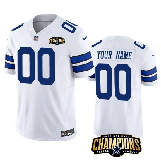 Men Dallas Cowboys Active Player Custom White 2023 F U S E NFC East Champions Patch Stitched Football Jersey Men Dallas Cowboys Active Player Custom White 2023 F U S E NFC East Champions Patch Stitched Football Jersey