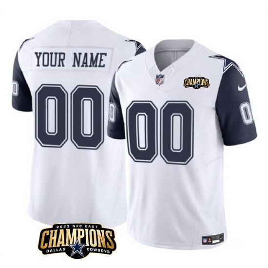 Men Dallas Cowboys Active Player Custom White Navy 2023 F U S E NFC East Champions Patch Stitched Football Jersey Men Dallas Cowboys Active Player Custom White Navy 2023 F U S E NFC East Champions Patch Stitched Football Jersey