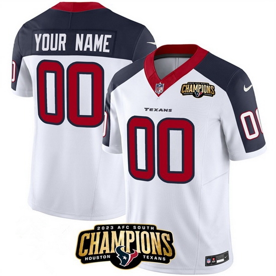 Men Houston Texans Active Player Custom White Navy 2023 F U S E AFC South Champions Patch Limited Stitched Football Jersey Men Houston Texans Active Player Custom White Navy 2023 F U S E AFC South Champions Patch Limited Stitched Football Jersey