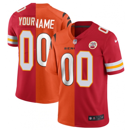 Men Women Youth NFL Bengals Orange Chiefs Red Split Custom Jersey Men Women Youth NFL Bengals Orange Chiefs Red Split Custom Jersey