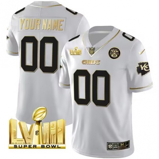 Men Women youth Kansas City Chiefs Active Player Custom White With Gold Super Bowl LVIII Patch Vapor Untouchable Limited Stitched Football Jersey Men Women youth Kansas City Chiefs Active Player Custom White With Gold Super Bowl LVIII Patch Vapor Untouchable Limited Stitched Football Jersey