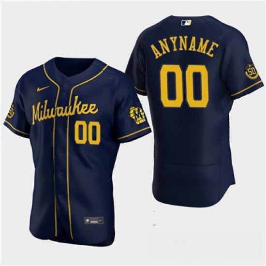 Men Women youth Custom Milwaukee Brewers Custom 50th Anniversary 2020 Navy Flexbase Jersey Men Women youth Custom Milwaukee Brewers Custom 50th Anniversary 2020 Navy Flexbase Jersey