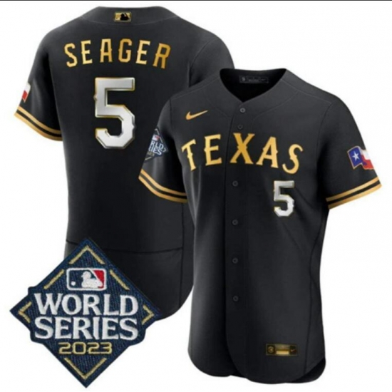 Men Texas Rangers Black Gold 2023 World Series Customs Stitched Champions Jersey Men Texas Rangers Black Gold 2023 World Series Customs Stitched Champions Jersey