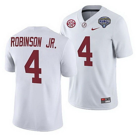 Alabama Crimson Tide Brian Robinson Jr. White 2021 Cotton Bowl College Football Playoff Jersey Alabama Crimson Tide Brian Robinson Jr. White 2021 Cotton Bowl College Football Playoff Jersey