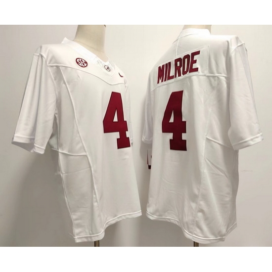 Alabama Crimson Tide Jalen Milroe #4 White F U S E Stitched Jersey Alabama Crimson Tide Jalen Milroe #4 White F U S E Stitched Jersey