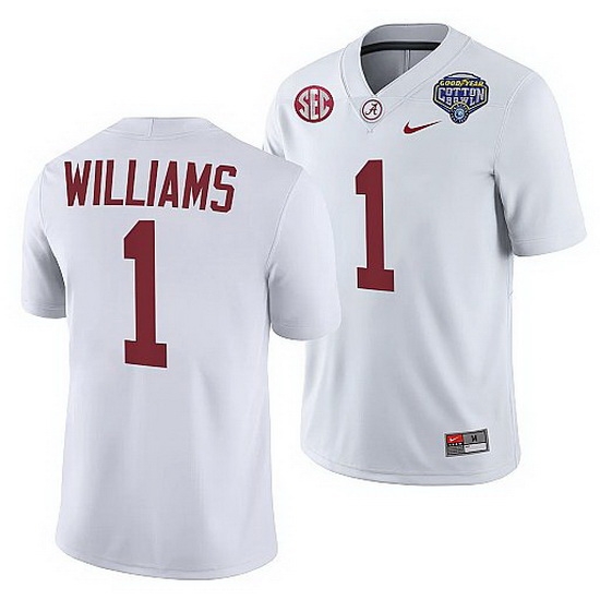 Alabama Crimson Tide Jameson Williams White 2021 Cotton Bowl College Football Playoff Jersey Alabama Crimson Tide Jameson Williams White 2021 Cotton Bowl College Football Playoff Jersey