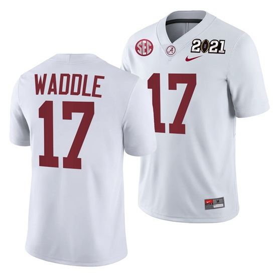 Alabama Crimson Tide Jaylen Waddle White 2021 Rose Bowl Champions College Football Playoff College Football Playoff Jersey Alabama Crimson Tide Jaylen Waddle White 2021 Rose Bowl Champions College Football Playoff College Football Playoff Jersey