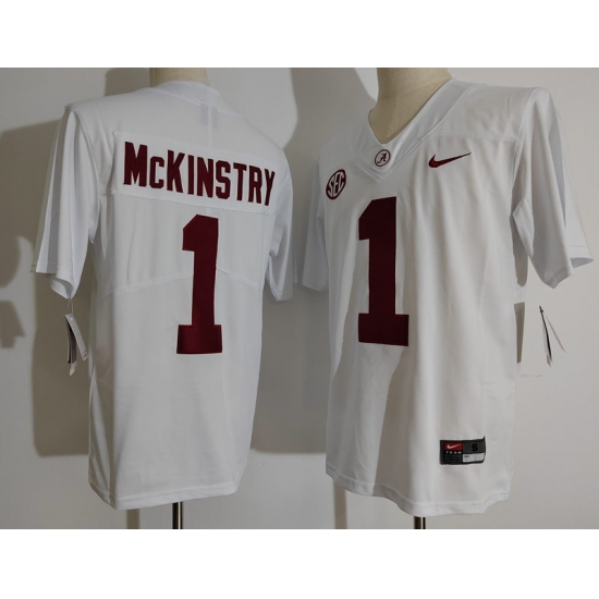 Men Alabama Crimson Tide 1 Ga'Quincy McKinstry White College Football Jersey Men Alabama Crimson Tide 1 Ga'Quincy McKinstry White College Football Jersey