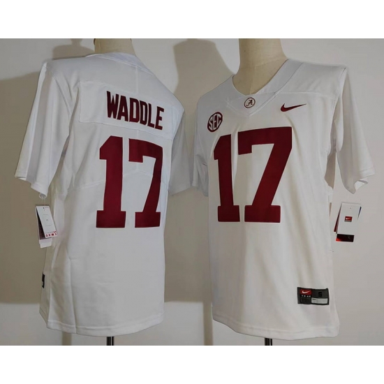 Men Alabama Crimson Tide 17 Jaylen Waddle White College Football Jersey Men Alabama Crimson Tide 17 Jaylen Waddle White College Football Jersey