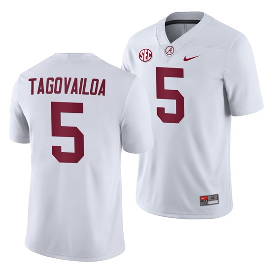 NCAA Football Alabama Crimson Tide Taulia Tagovailoa White 2019 Away Game Jersey NCAA Football Alabama Crimson Tide Taulia Tagovailoa White 2019 Away Game Jersey