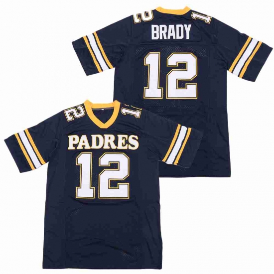 Men Tom Brady 12 Junipero Serra Padres High School Football Dark Blue Men Tom Brady 12 Junipero Serra Padres High School Football Dark Blue