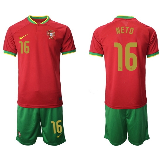 Portugal 2022 World Cup Soccer Jersey #16 NETO RED Portugal 2022 World Cup Soccer Jersey #16 NETO RED