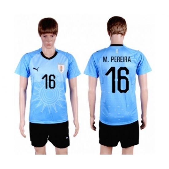 Uruguay #16 M.Pereira Home Soccer Country Jersey Uruguay #16 M.Pereira Home Soccer Country Jersey