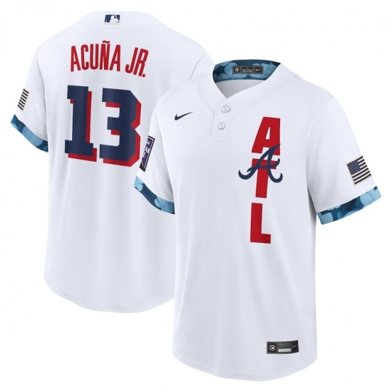 Men's Atlanta Braves #13 Ronald Acuña Jr. Nike White 2021 MLB All-Star Game Replica Player Jersey Men's Atlanta Braves #13 Ronald Acuña Jr. Nike White 2021 MLB All-Star Game Replica Player Jersey