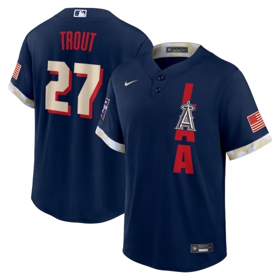 Men's Los Angeles Angels #27 Mike Trout Nike Navy 2021 MLB All-Star Game Replica Player Jersey Men's Los Angeles Angels #27 Mike Trout Nike Navy 2021 MLB All-Star Game Replica Player Jersey