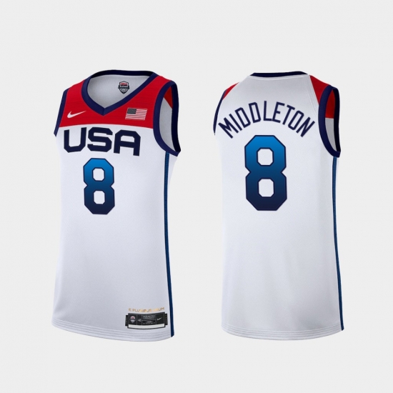 Men's USA Team Khris Middleton Home White 2021 Tokyo Olympics Jersey II Men's USA Team Khris Middleton Home White 2021 Tokyo Olympics Jersey II