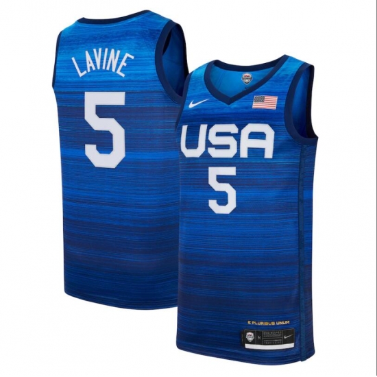 Men's USA Team Zach LaVine Away Blue 2021 Tokyo Olympics Jersey II Men's USA Team Zach LaVine Away Blue 2021 Tokyo Olympics Jersey II