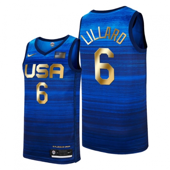 USA Dream Team 6 Damian Lillard 2021 Tokyo Olymipcs Nike Basketball Jersey Blue USA Dream Team 6 Damian Lillard 2021 Tokyo Olymipcs Nike Basketball Jersey Blue
