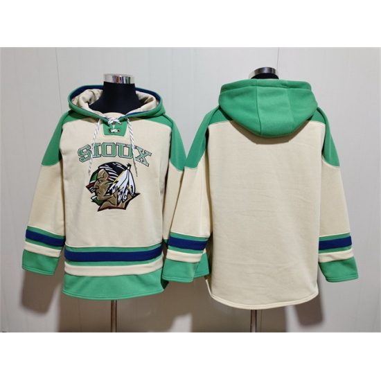 Men North Dakota Fighting Hawks Blank Cream Green Lace Up Pullover Hoodie Men North Dakota Fighting Hawks Blank Cream Green Lace Up Pullover Hoodie