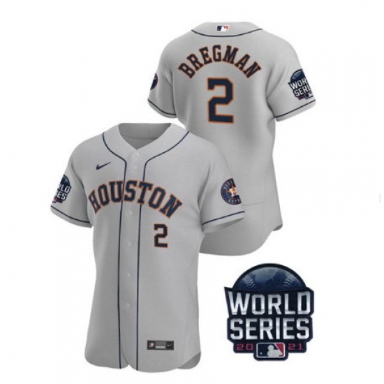 Men Houston Astros 2 Alex Bregman 2021 Grey World Series Flex Base Stitched Baseball Jersey Men Houston Astros 2 Alex Bregman 2021 Grey World Series Flex Base Stitched Baseball Jersey