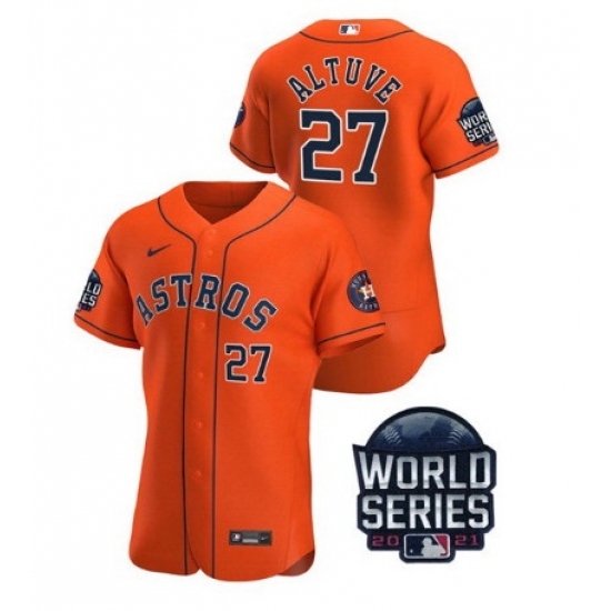 Men Houston Astros 27 Jose Altuve 2021 Orange World Series Flex Base Stitched Baseball Jersey Men Houston Astros 27 Jose Altuve 2021 Orange World Series Flex Base Stitched Baseball Jersey