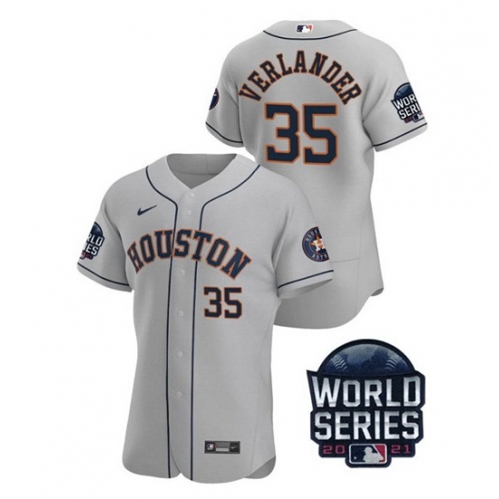 Men Houston Astros 35 Justin Verlander 2021 Grey World Series Flex Base Stitched Baseball Jersey Men Houston Astros 35 Justin Verlander 2021 Grey World Series Flex Base Stitched Baseball Jersey