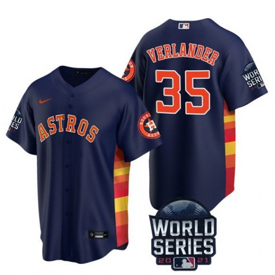 Men Houston Astros 35 Justin Verlander 2021 Navy World Series Cool Base Stitched Baseball Jersey Men Houston Astros 35 Justin Verlander 2021 Navy World Series Cool Base Stitched Baseball Jersey
